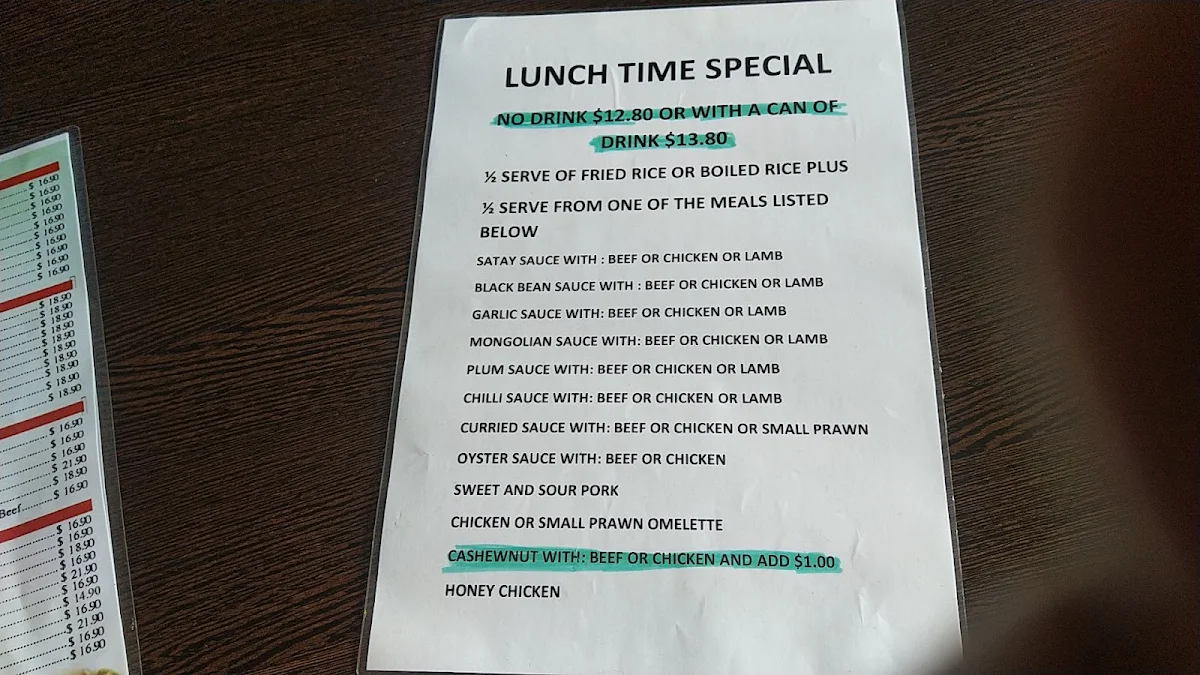 Menu, Ten-Yuan Chinese Restaurant