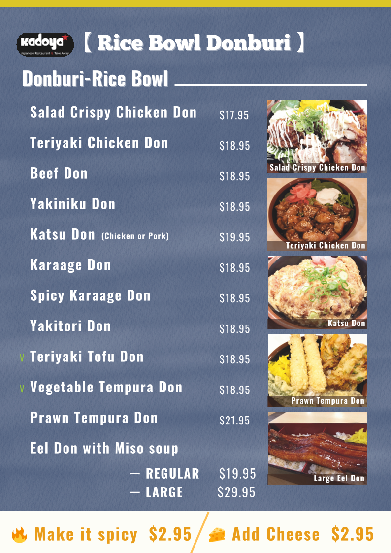 Menu, Kadoya Japanese Restaurant