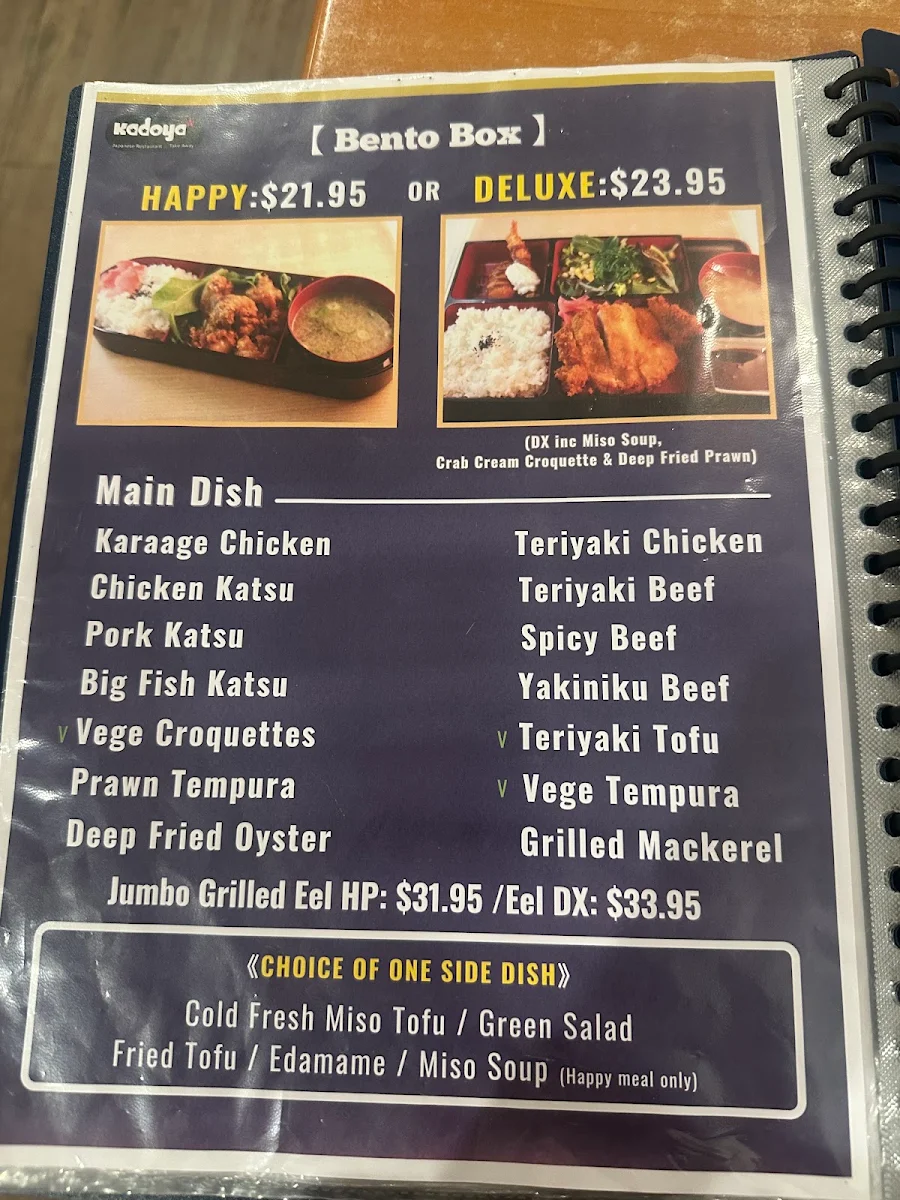 Menu, Kadoya Japanese Restaurant