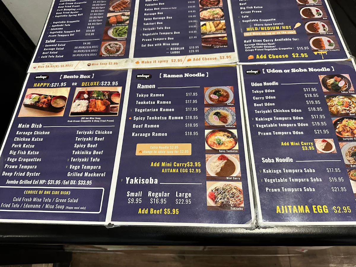 Menu, Kadoya Japanese Restaurant