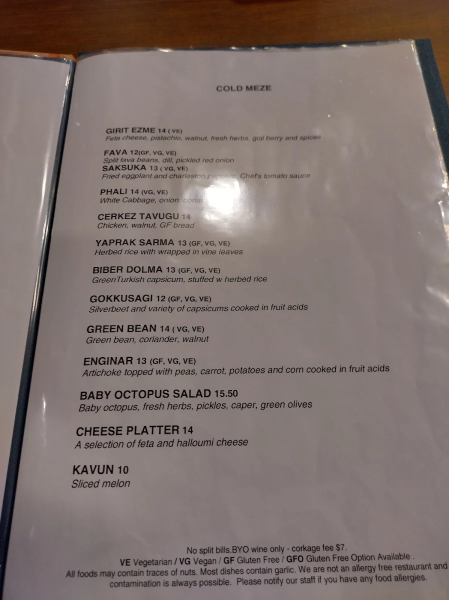 Menu, Chef Sofra