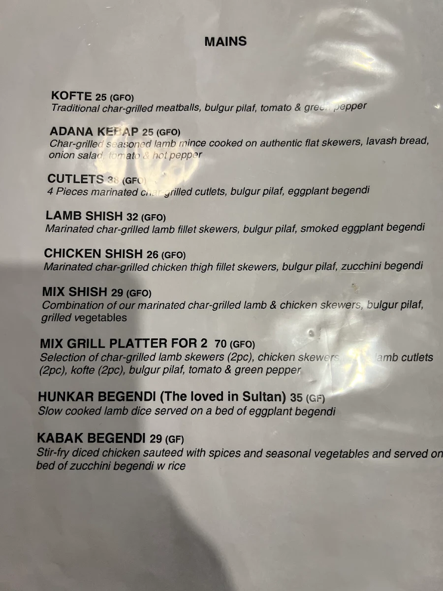 Menu, Chef Sofra