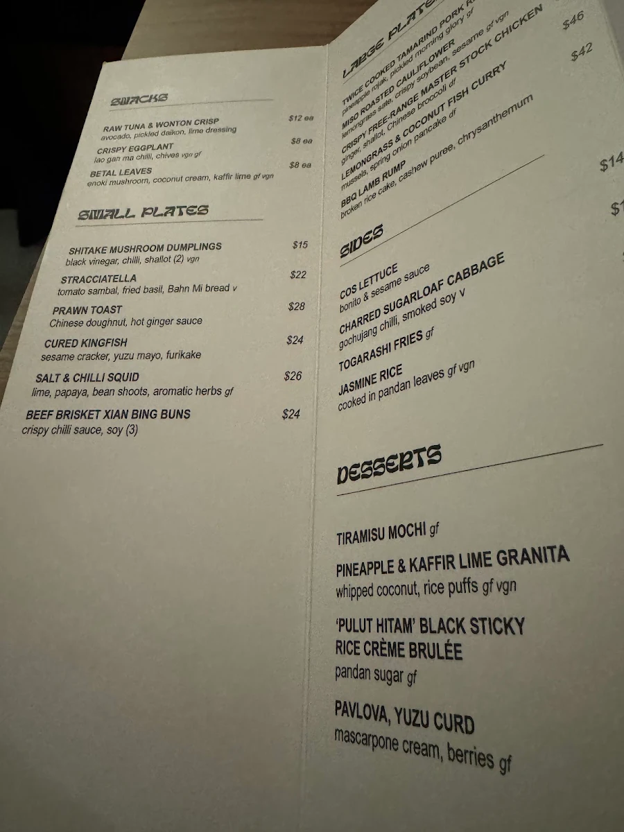 Menu, Miss Pearl Bar + Dining