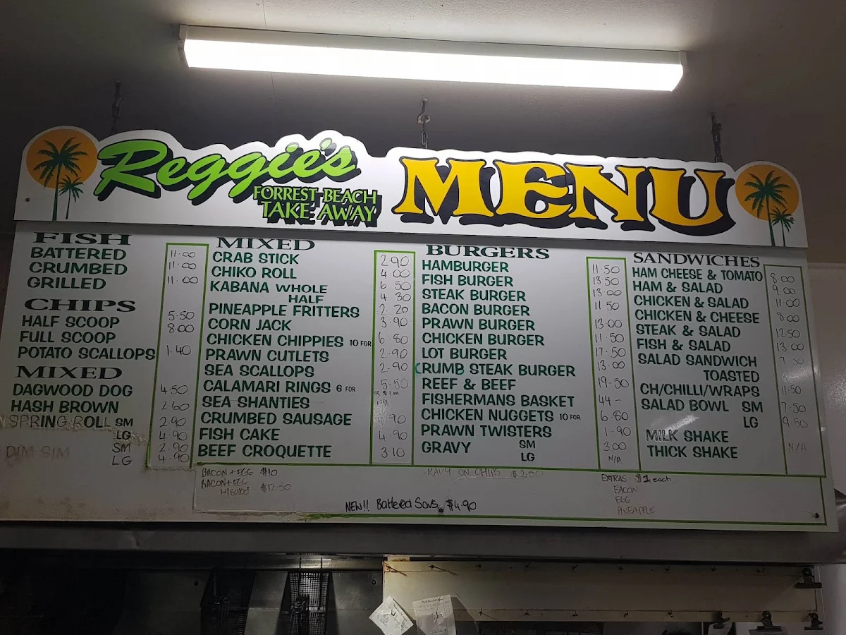 Menu, Forrest Beach Takeaway