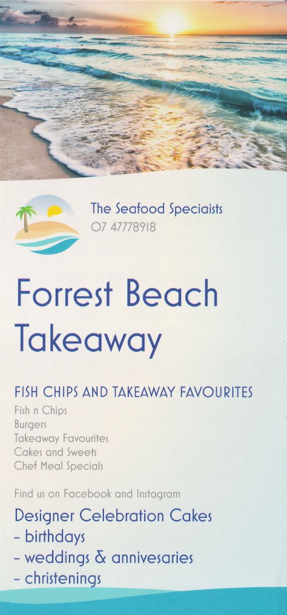 Menu, Forrest Beach Takeaway
