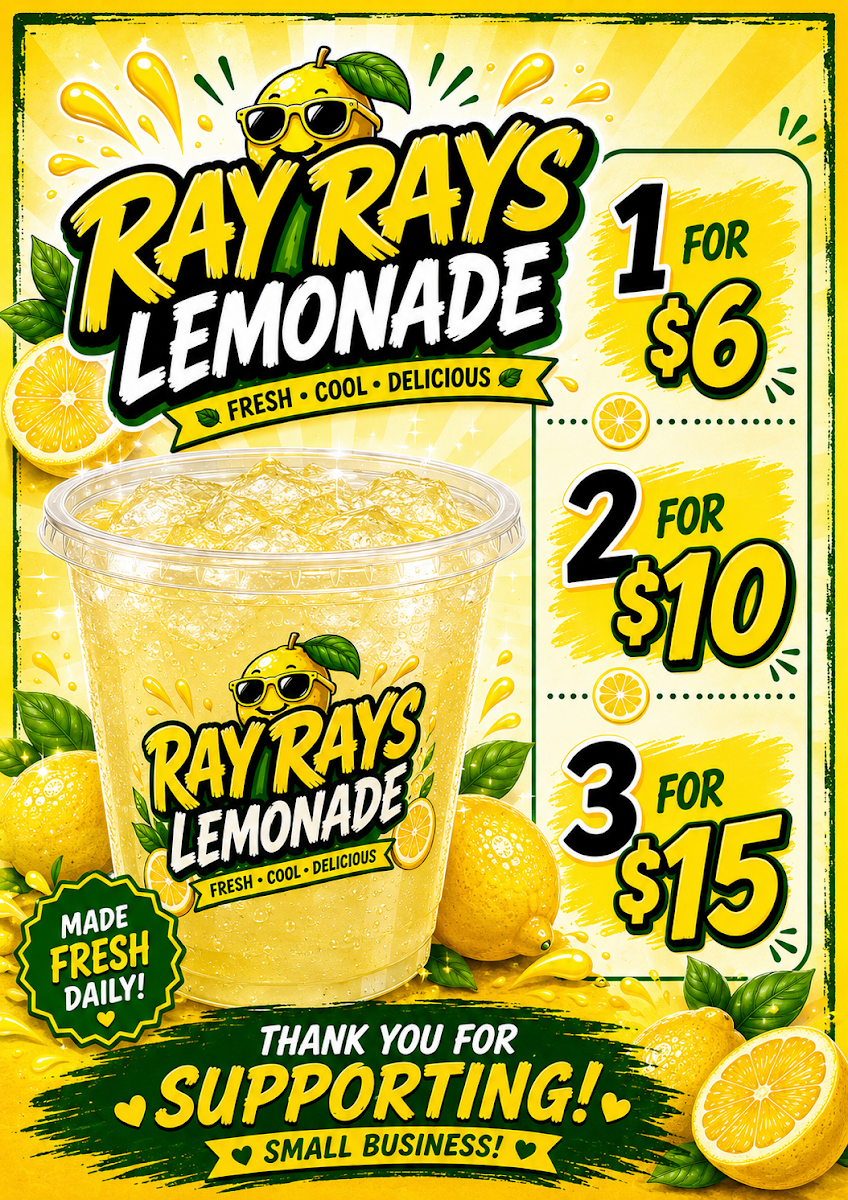 Menu, Ray Rays Lemonade