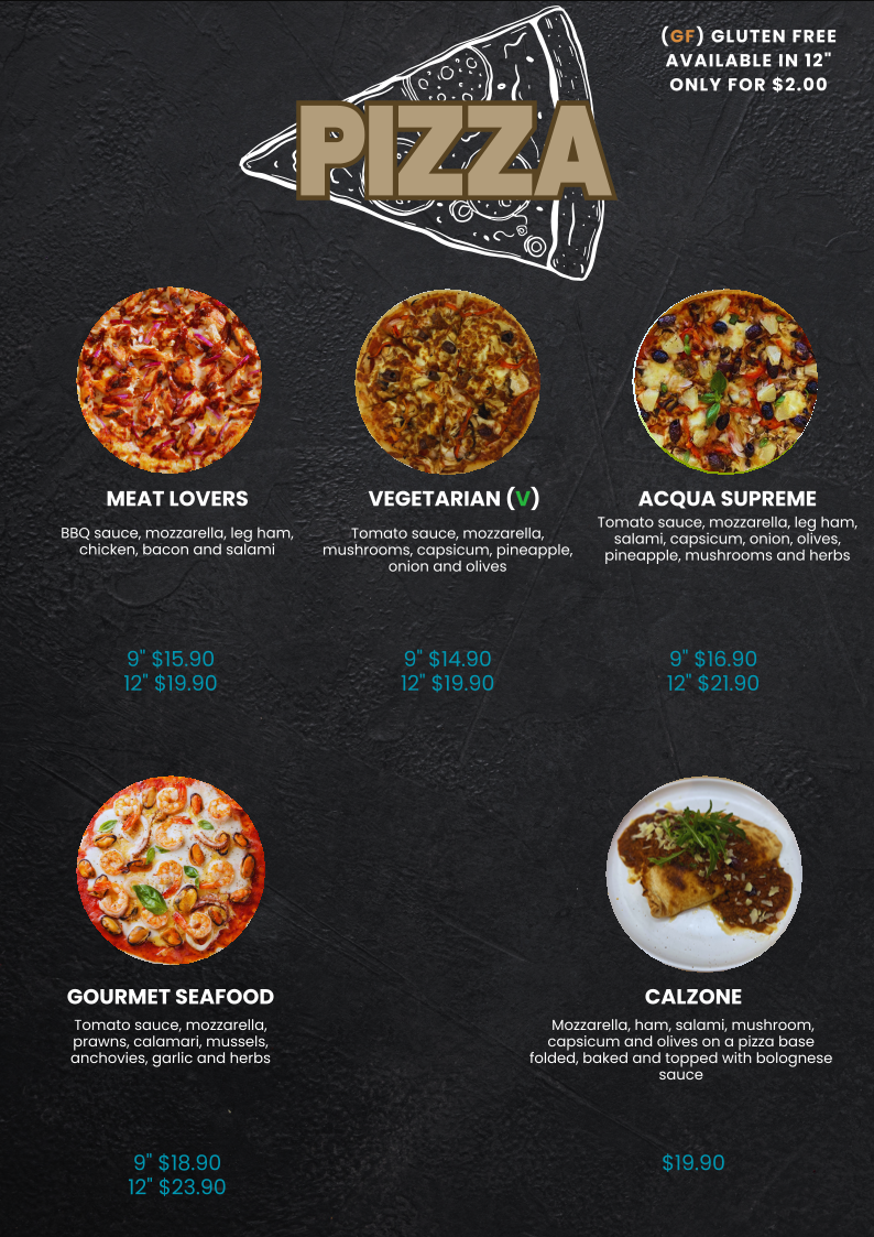 Menu, Caffe Acqua