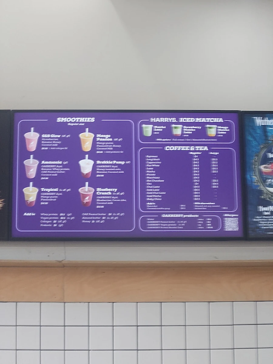 Menu, Oakberry Acai Coolangatta