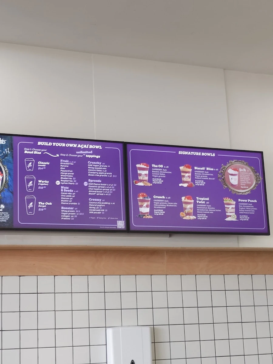Menu, Oakberry Acai Coolangatta