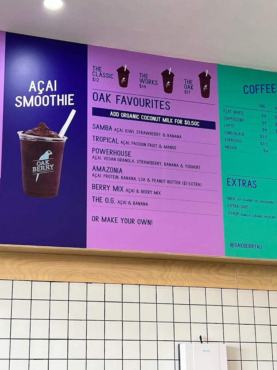 Menu, Oakberry Acai Coolangatta