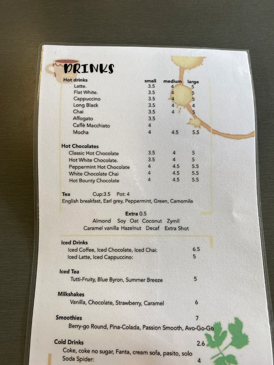 Menu, Cafe Connect