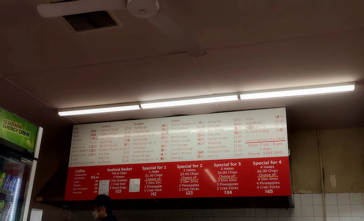 Menu, Balga Fish & Chips Cafe