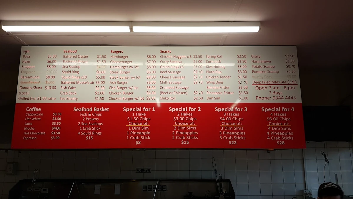 Menu, Balga Fish & Chips Cafe
