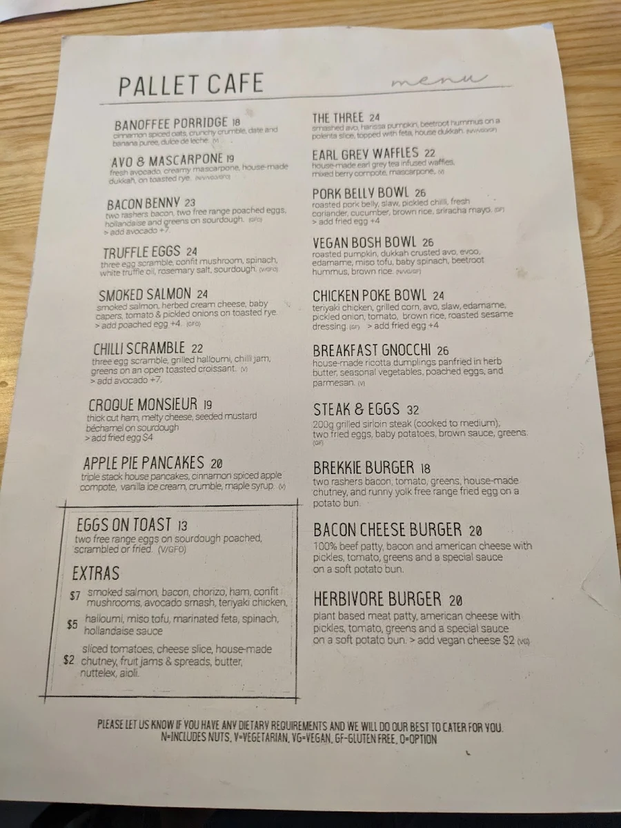 Menu, The Pallet Cafe