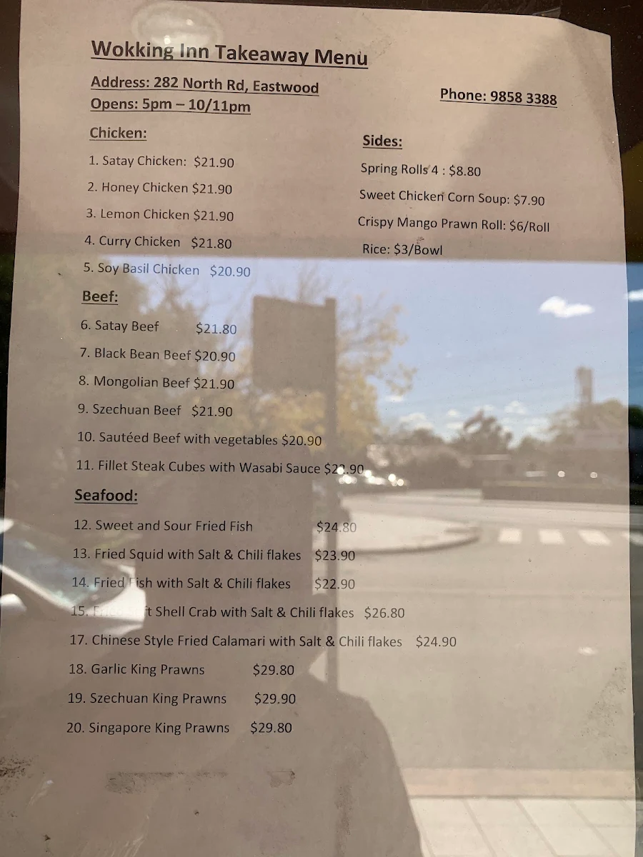 Menu, Wokking Inn