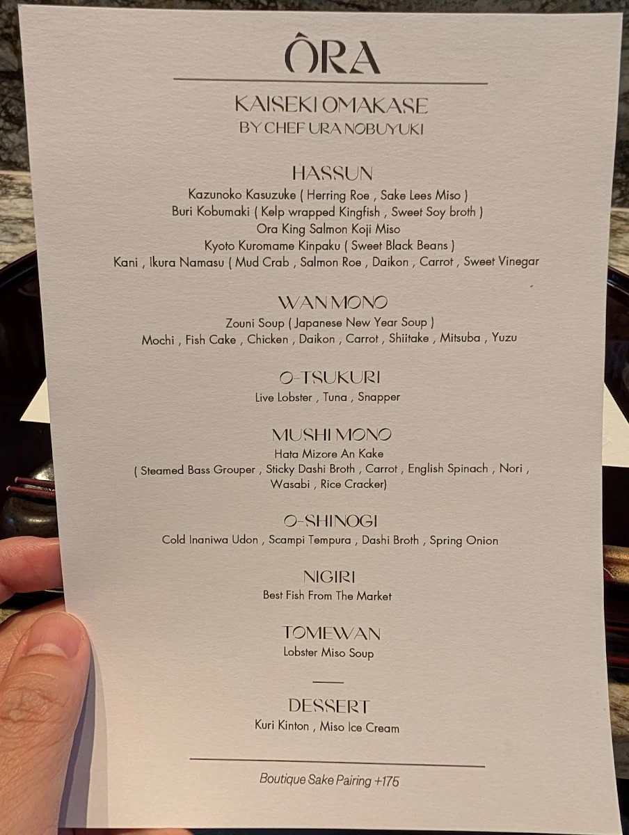 Menu, Ora Restaurant