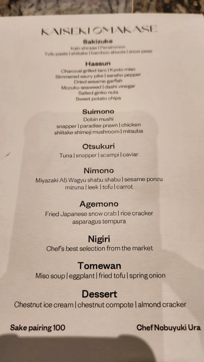 Menu, Ora Restaurant