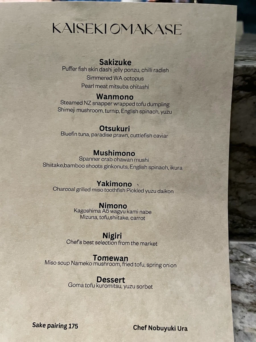 Menu, Ora Restaurant