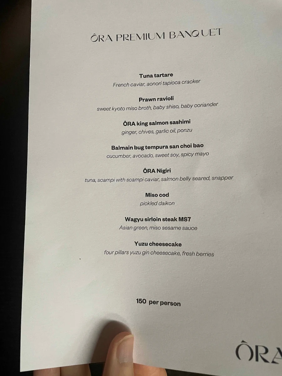 Menu, Ora Restaurant