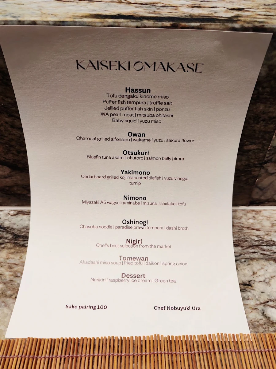 Menu, Ora Restaurant