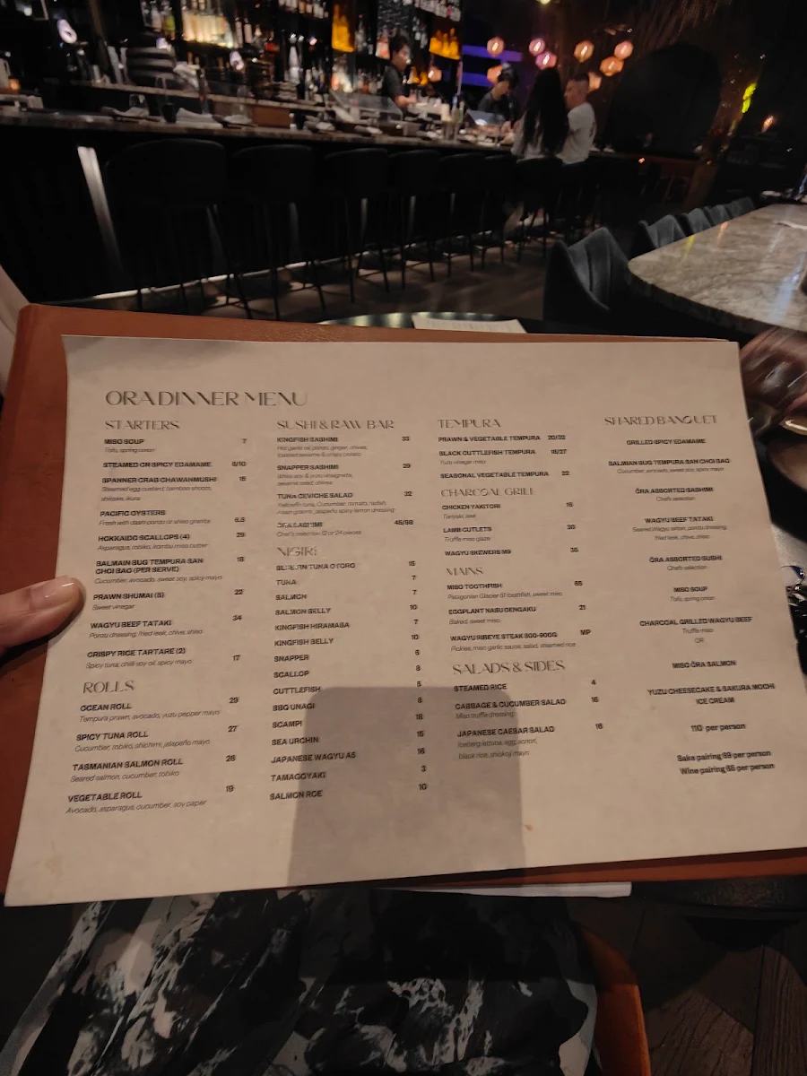 Menu, Ora Restaurant