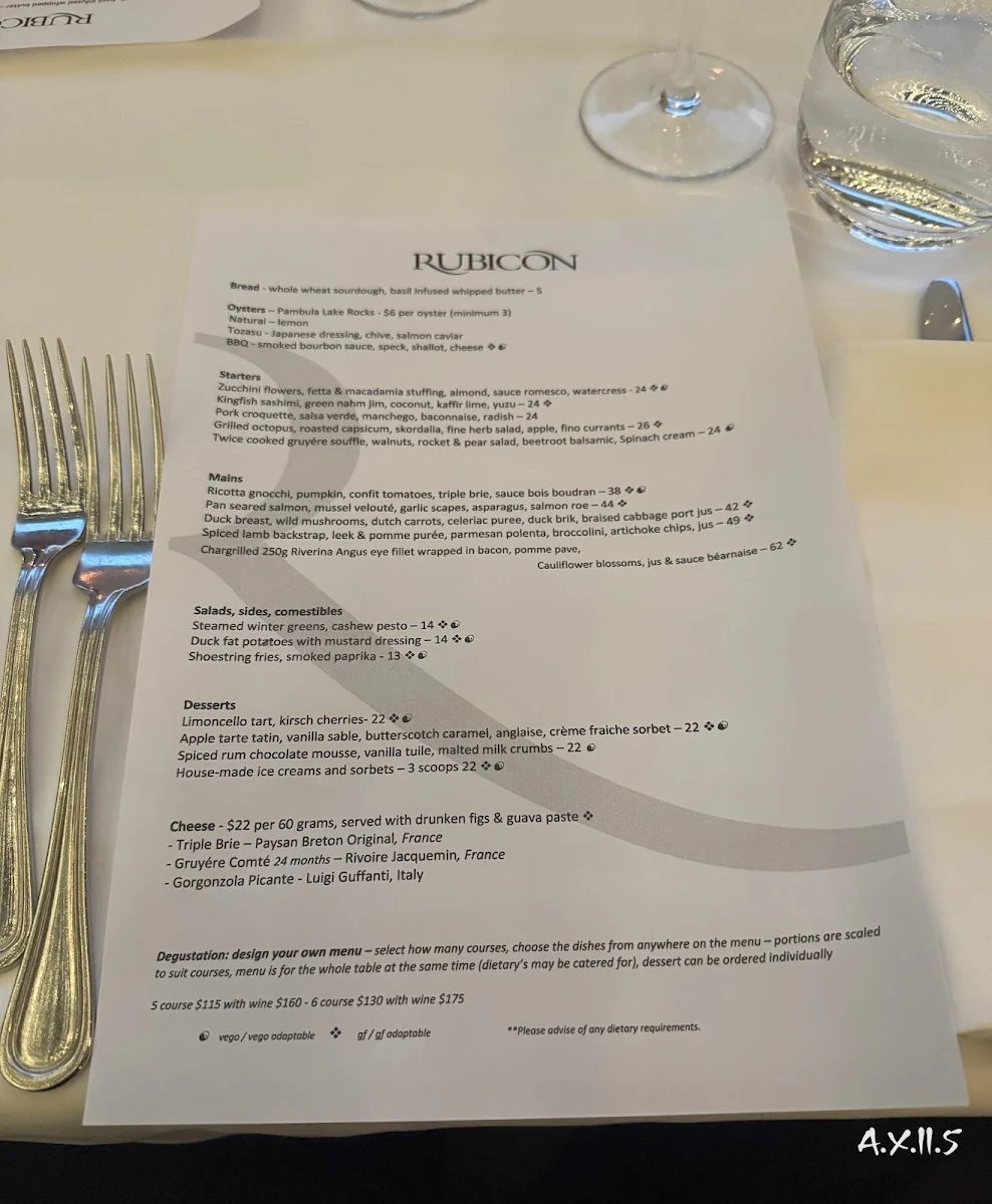 Menu, Rubicon Restaurant