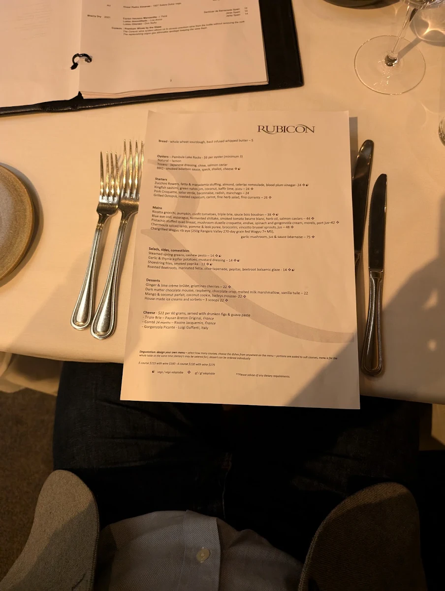 Menu, Rubicon Restaurant