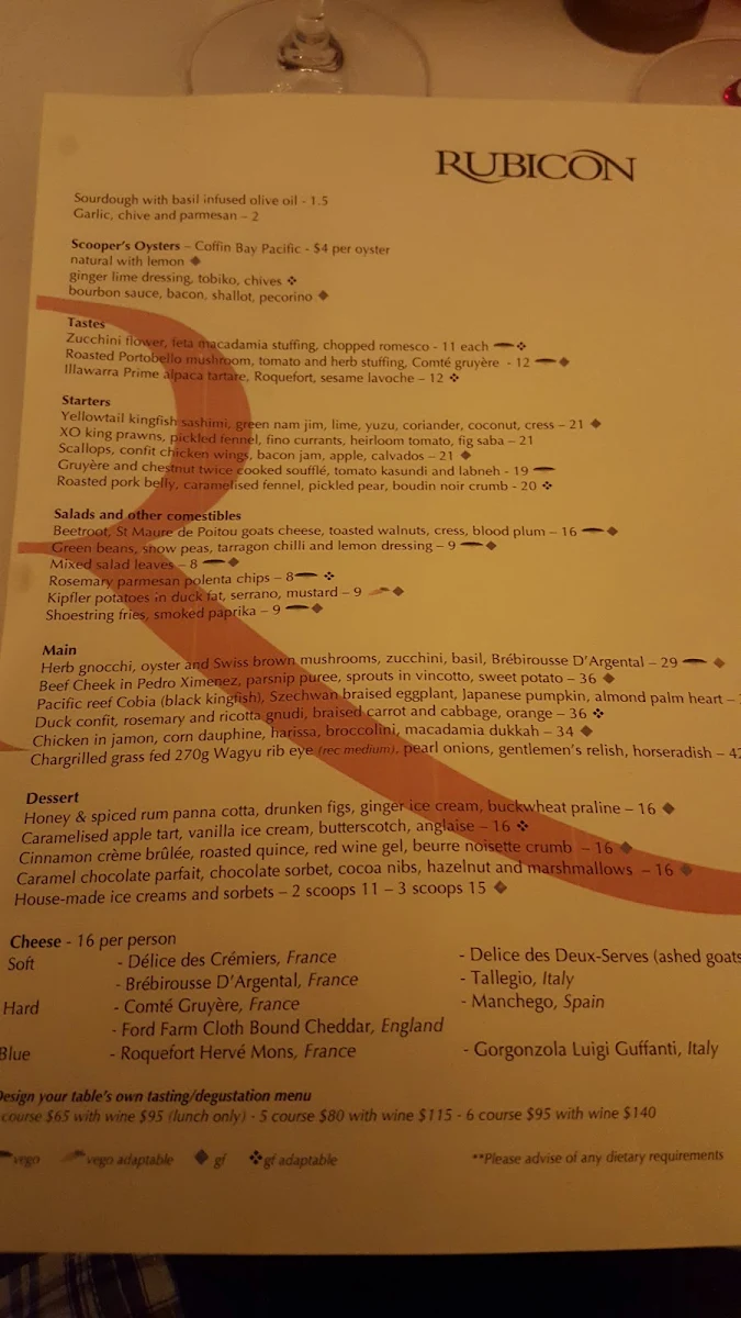 Menu, Rubicon Restaurant