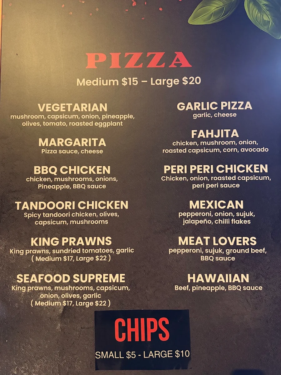 Menu, Baba Medo’z Pizza