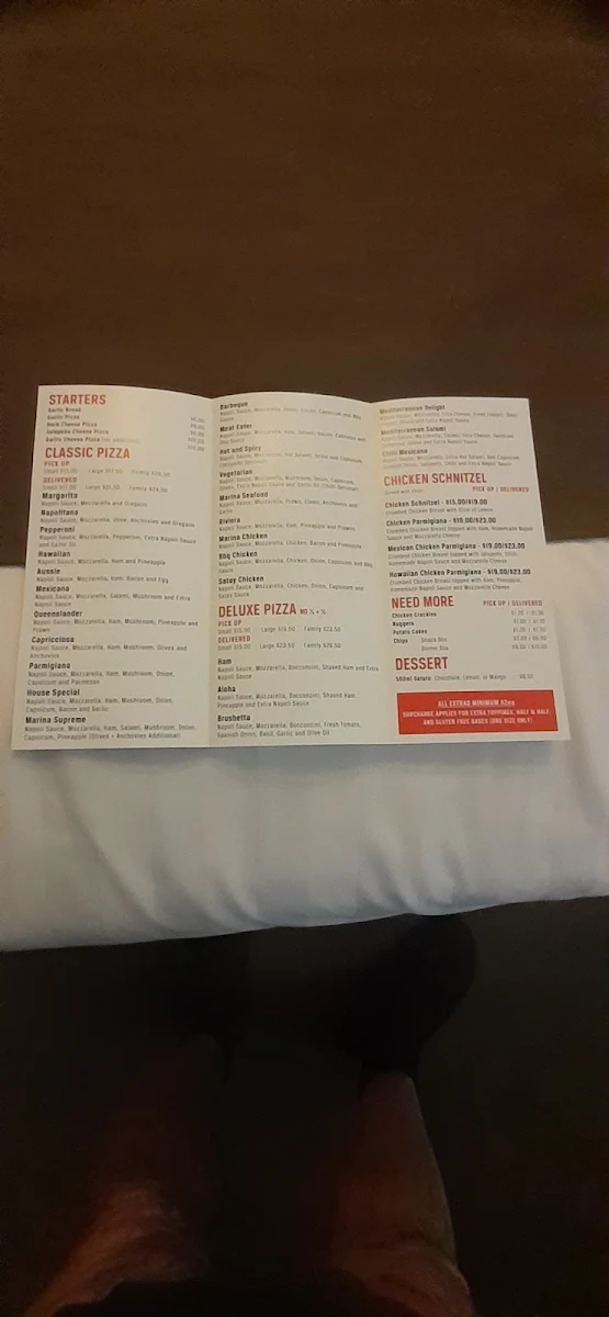 Menu, Marina Pizza Mildura