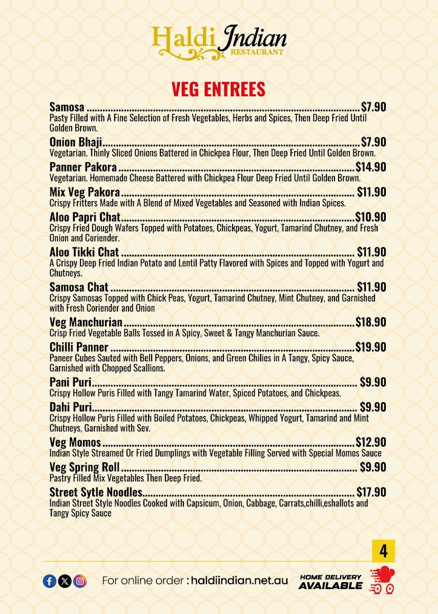 Menu, Haldi Indian Restaurant