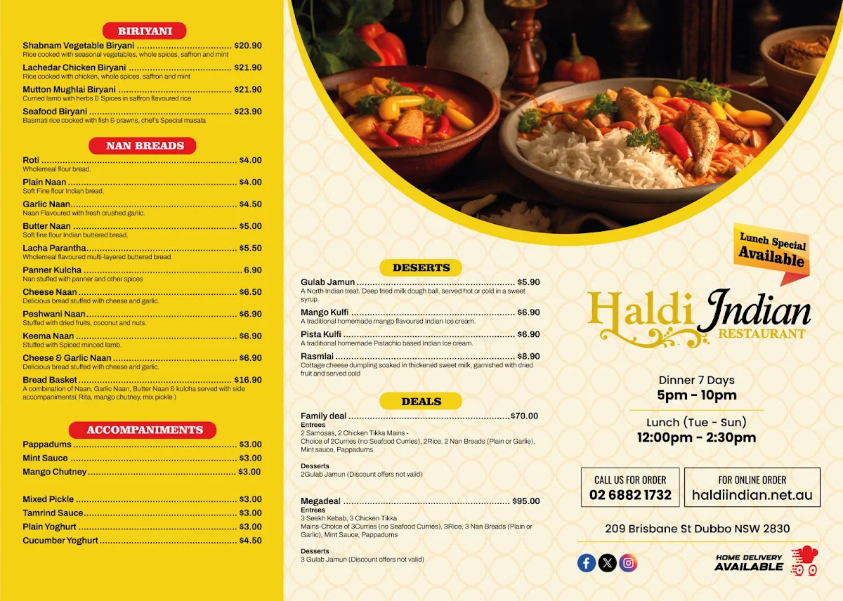 Menu, Haldi Indian Restaurant