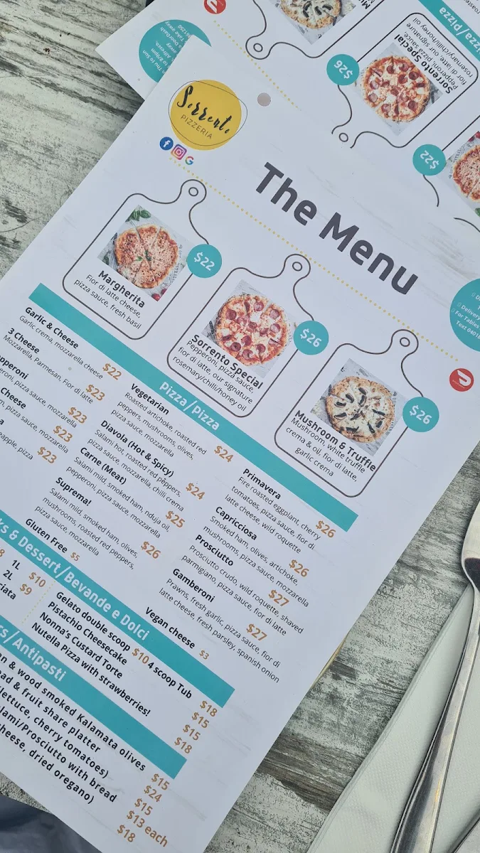 Menu, Sorrento Pizzeria Empire Bay
