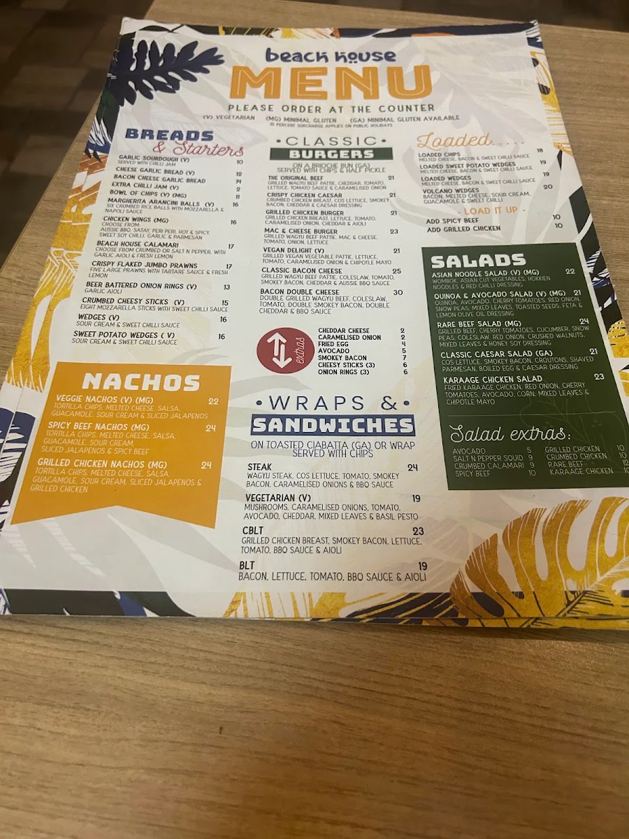 Menu, Beach House Bar & Grill Coomera