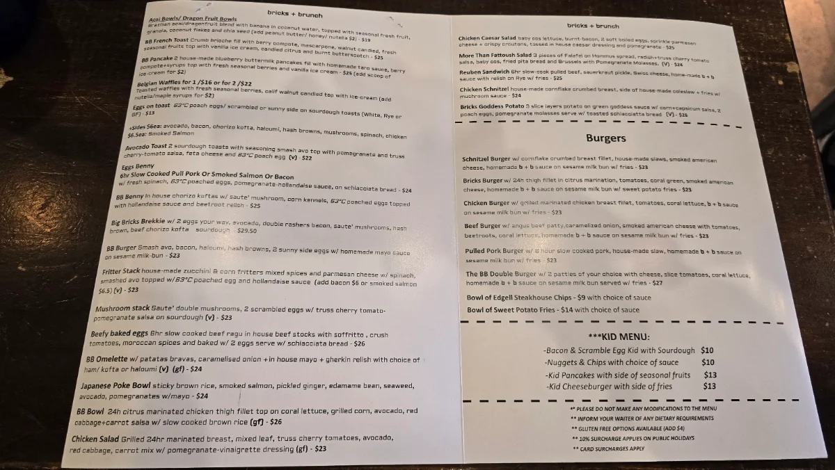 Menu, Bricks & Brunch