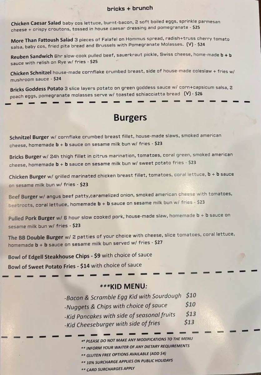 Menu, Bricks & Brunch