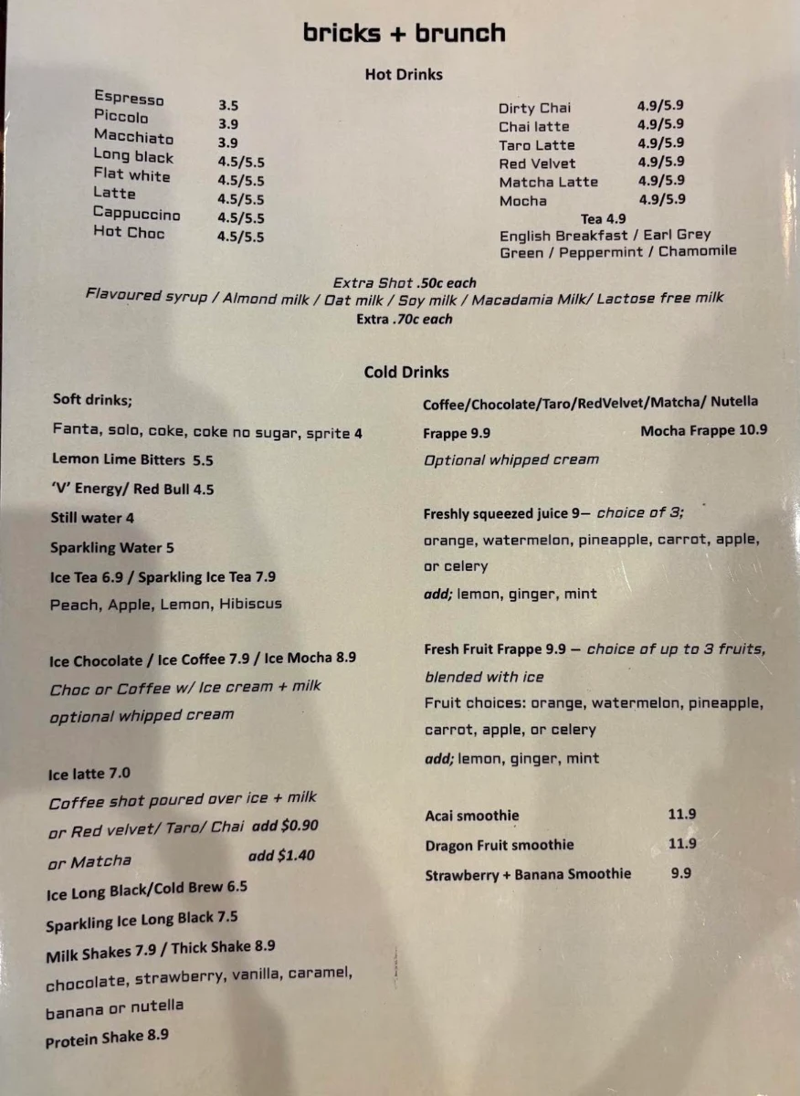 Menu, Bricks & Brunch