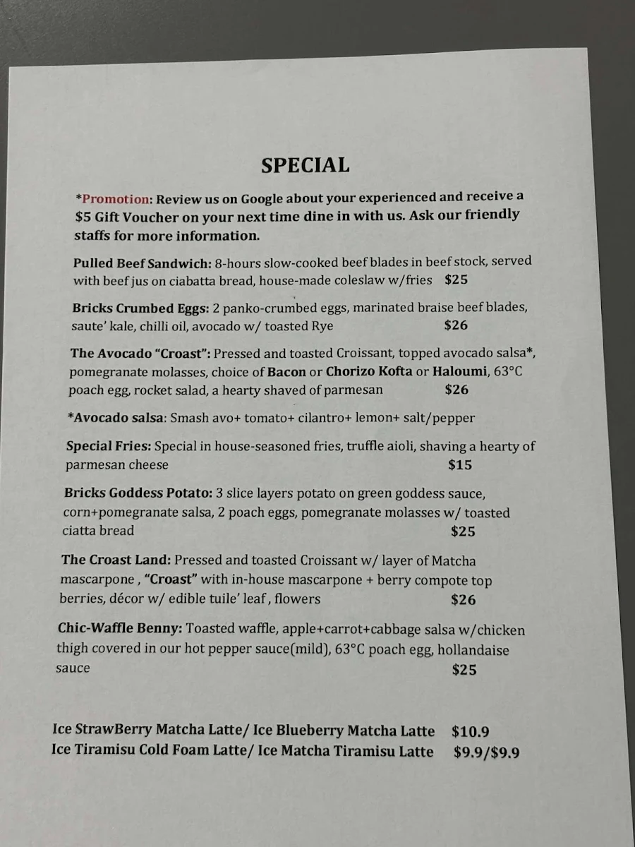 Menu, Bricks & Brunch