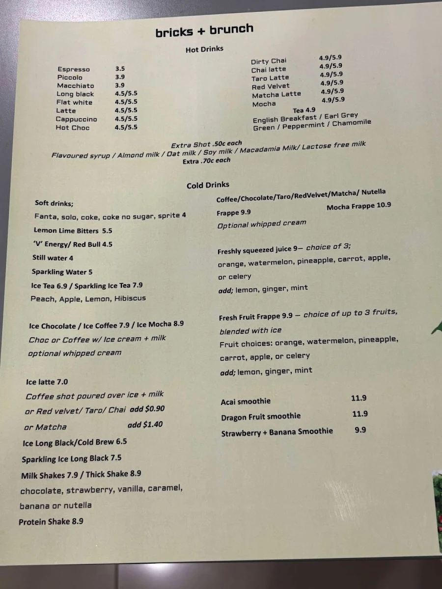 Menu, Bricks & Brunch