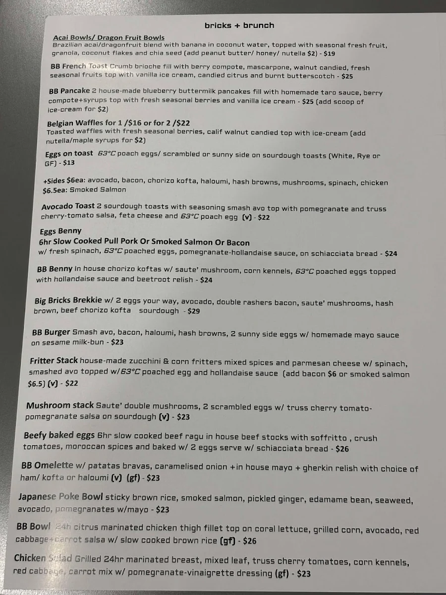 Menu, Bricks & Brunch