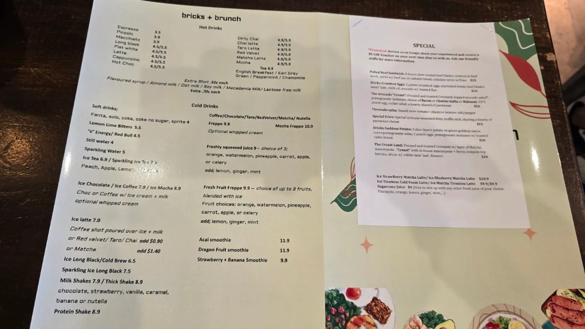 Menu, Bricks & Brunch