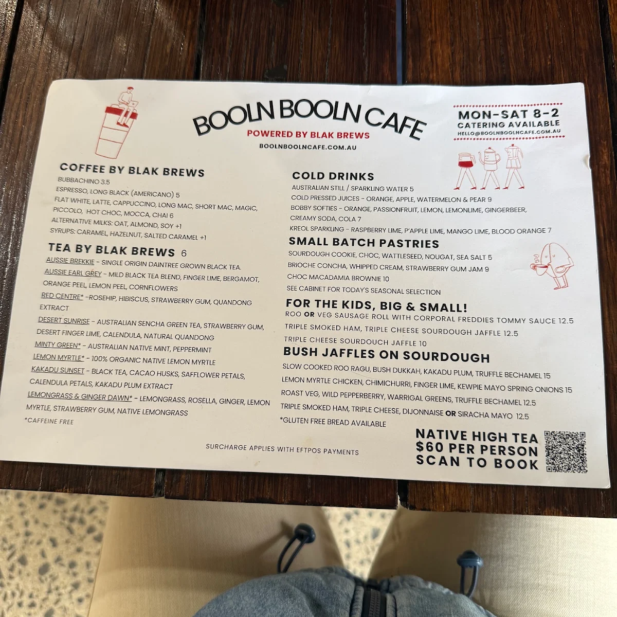 Menu, Booln Booln Cafe