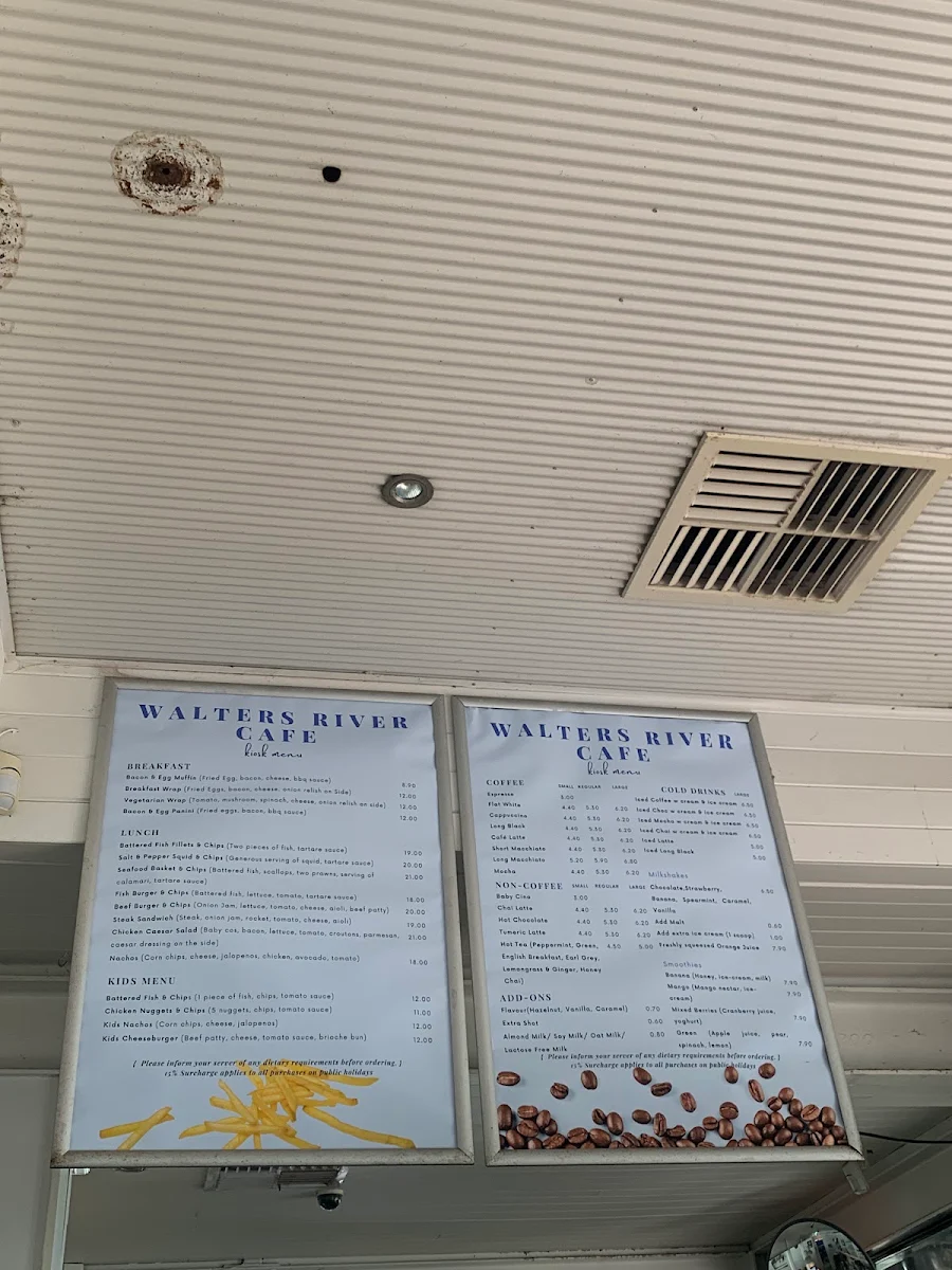 Menu, Walters River Café