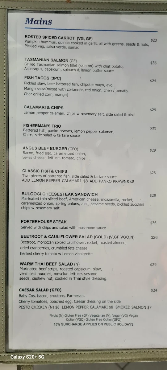 Menu, Walters River Café
