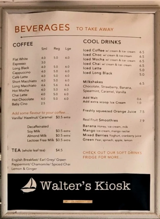 Menu, Walters River Café