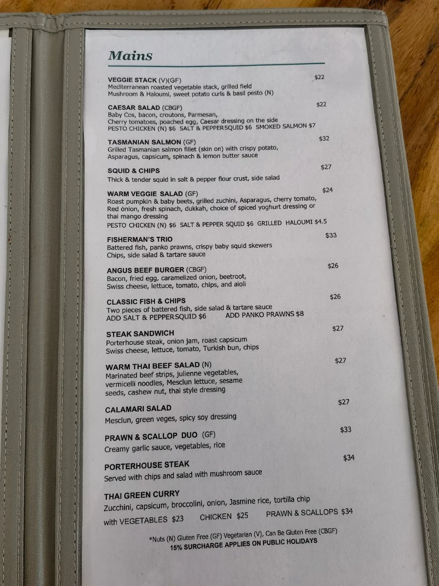 Menu, Walters River Café