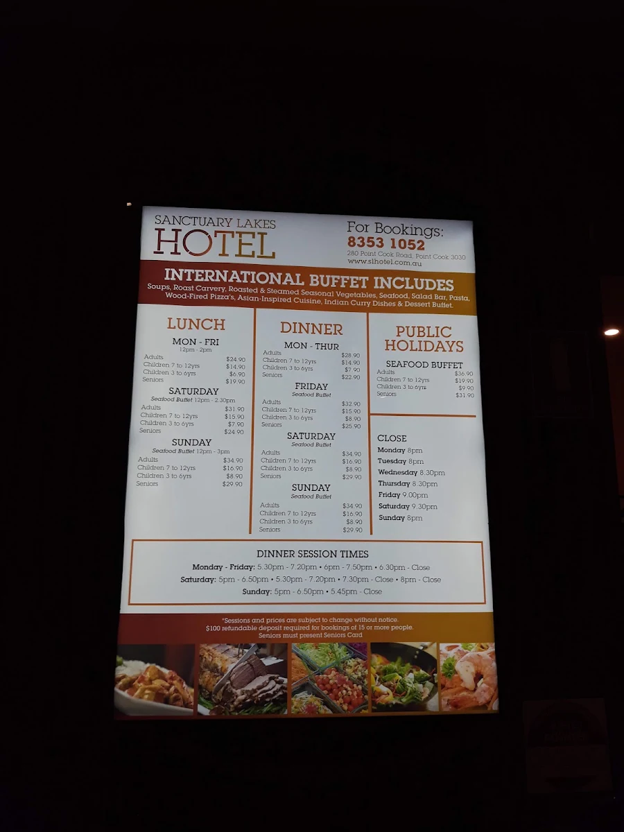 Menu, Sanctuary Lakes Hotel