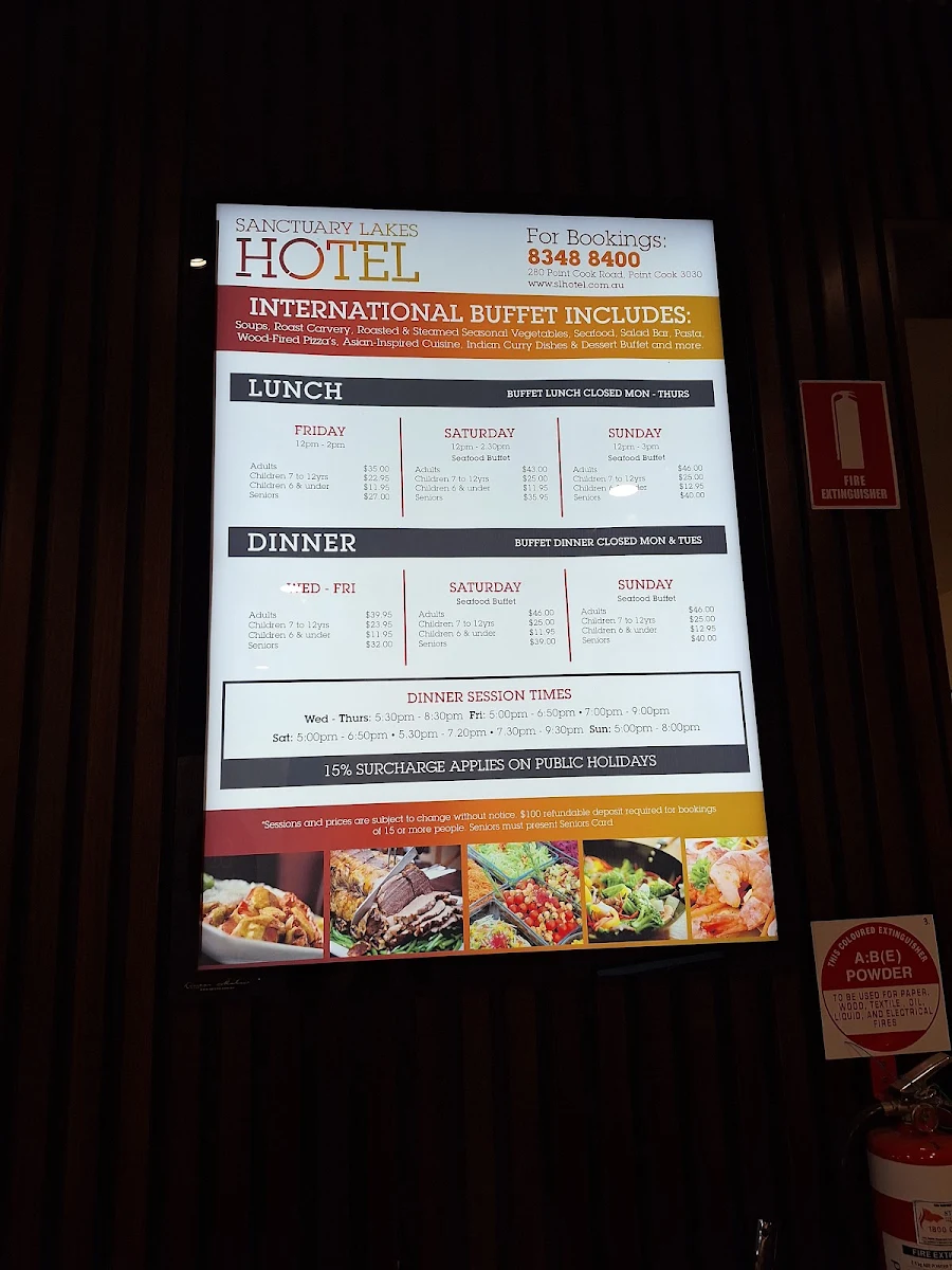 Menu, Sanctuary Lakes Hotel