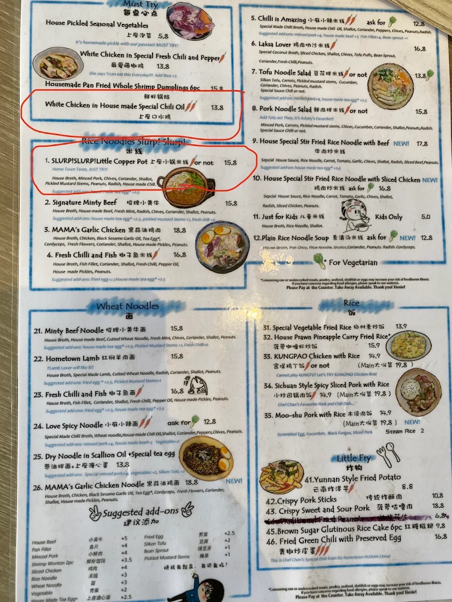 Menu, Slurp Slurp Noodle -Yunnan