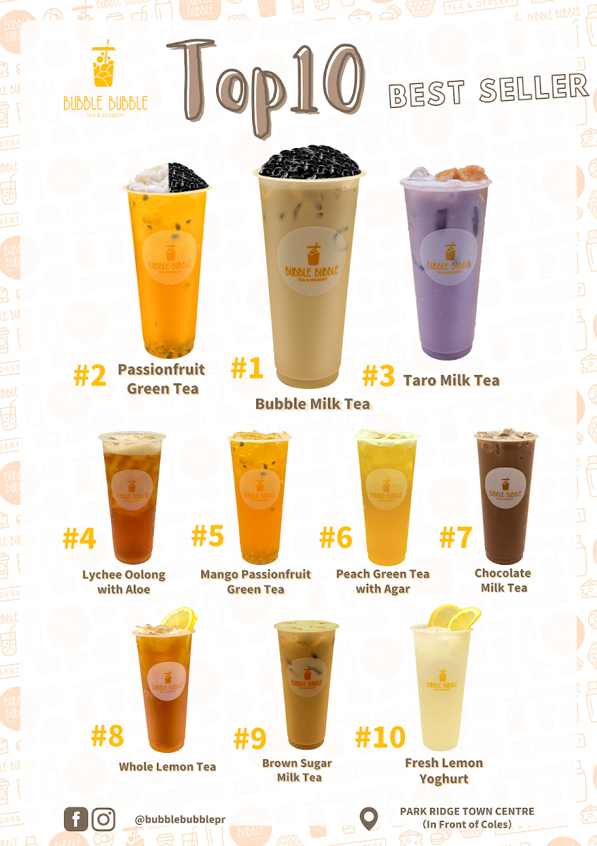 Menu, BUBBLE BUBBLE Victoria Point